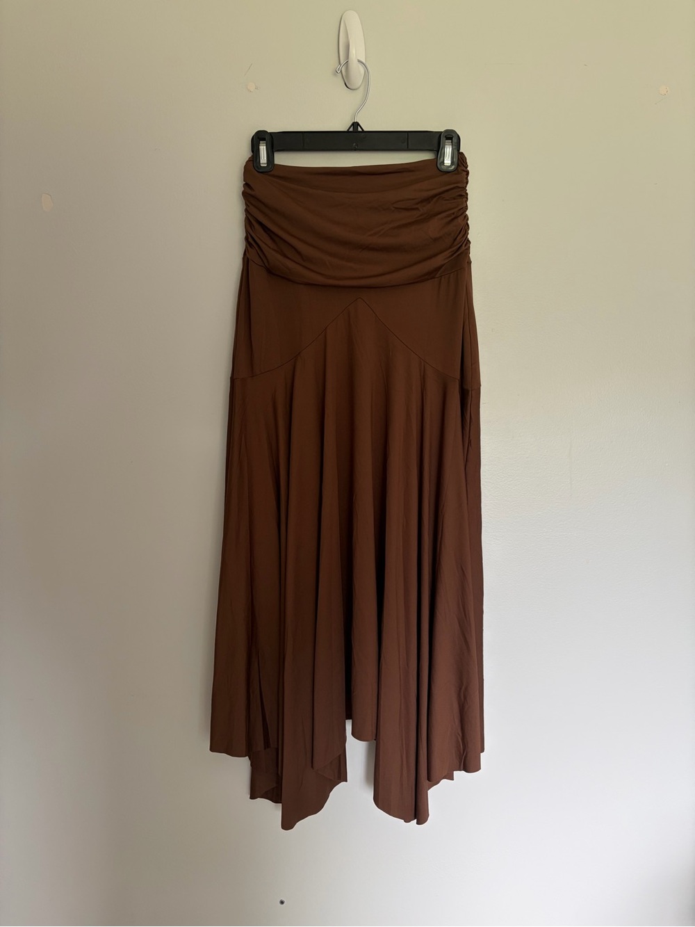 Brown Ruched Waist Maxi Skirt